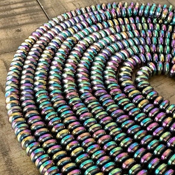 6mm Hematite Rondelle Bead Strand - Electroplated - Non-Magnetic - Picture 2 of 3